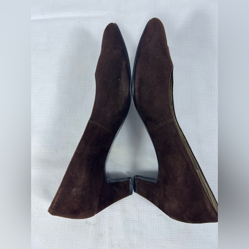 Vintage Yves Saint Laurent Suede Rhinestone Pumps Brown Size - Picture 5 of 10